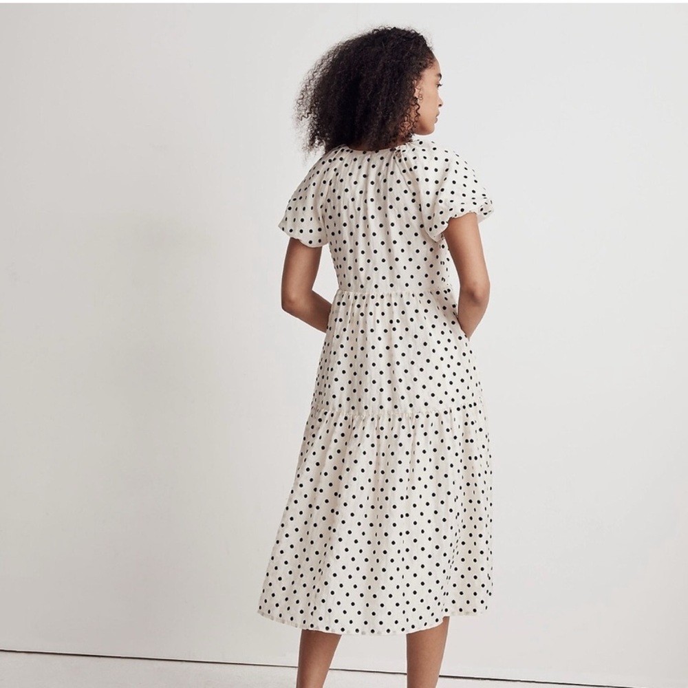 Madewell Polka Dot Puff Sleeve Midi Wrap Dress - Picture 2 of 7